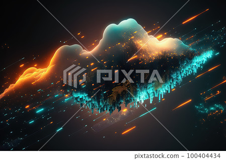 Data cloud with trading business chart. Safety, encryption, privacy, digital cybersecurity. Financial stock market graph on technology abstract neon background. AI 100404434