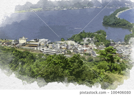 Watercolor style Amanohashidate Amanohashidate Station Miyazu City, Kyoto Prefecture 100406080
