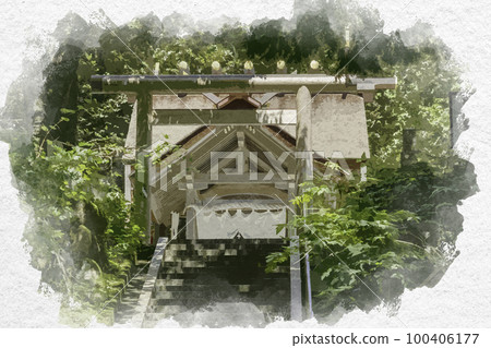 Watercolor-style Amanohashidate Manai Shrine Worship Hall Miyazu City, Kyoto Prefecture 100406177