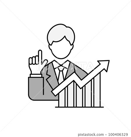 Businessman pointing up and growth graph icon - Stock Illustration ...