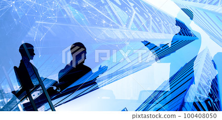 Group of business people outlines with lit background 100408050