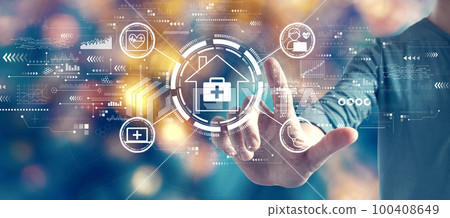 Telehealth theme with man on blurred city light background 100408649