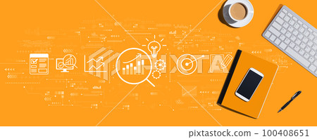 Data Analysis concept with computer keyboard and office items Data Analysis concept with computer keyboard and office items 100408651