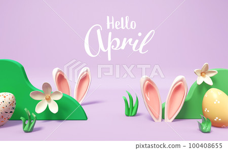 Hello April message with rabbit ears Hello April message with rabbit ears 100408655