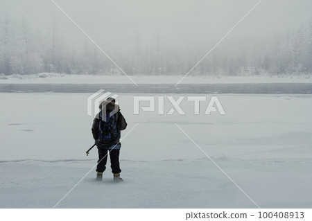 Mountaineer ready for adventure . Mixed media 100408913