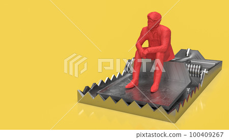 The Business man siting on trap on yellow Background for crisis concept 3d rendering The Business man siting on trap on yellow Background for crisis concept 3d rendering 100409267