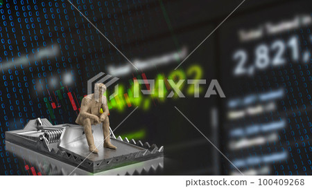 The Business man siting on trap on Chart Background  for crisis concept 3d rendering 100409268