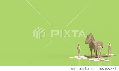 The Business man and Unicorn on jigsaw for Startup concept 3d rendering 100409271