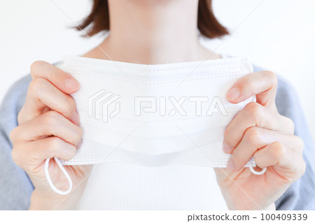 Woman's hand with a mask 100409339