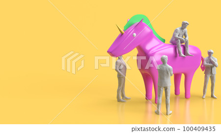 The Business man and Unicorn on Yellow Background for Startup concept 3d rendering 100409435