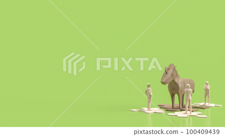 The Business man and Unicorn on jigsaw for Startup concept 3d rendering 100409439