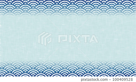 Japanese-style blue background with kasuri-style texture with Qinghai wave patterns on the top and bottom Japanese-style blue background with kasuri-style texture with Qinghai wave patterns on the top and bottom 100409528