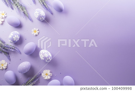 Happy easter! Colourful Easter eggs on pastel background. Decoration concept for greetings and presents on Easter Day celebrate time. Happy easter! Colourful Easter eggs on pastel background. Decoration concept for greetings and presents on Easter Day celebrate time. 100409998