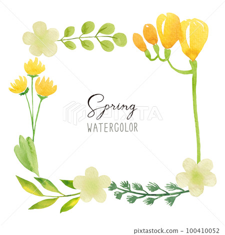 Watercolor frame of spring plants. Watercolor frame of spring plants. 100410052