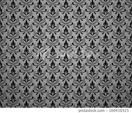 Flower geometric pattern. Seamless vector background. Black and gray ornament 100410325