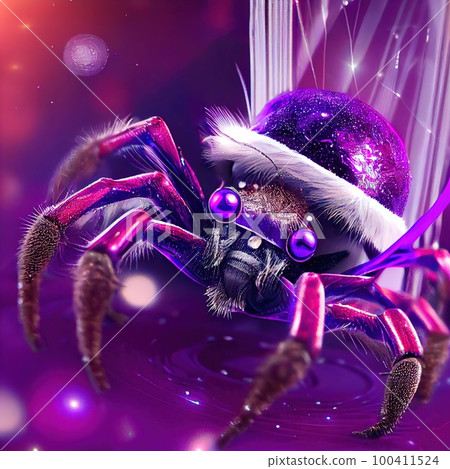 Macro shot of an unusual spider sitting on a flower, close-up. Generative AI Art. Macro shot of an unusual spider sitting on a flower, close-up. Generative AI Art. 100411524