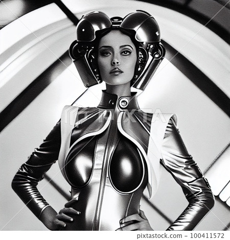 A portrait of people in cyberpunk science fiction. High-tech futuristic people from the future. Generative AI Art. 100411572