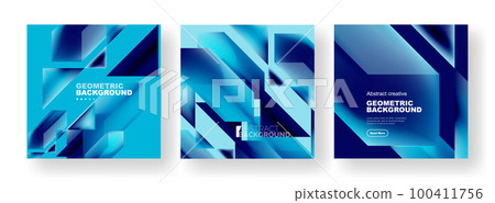Vector set of abstract geometric poster backgrounds, colorful shapes with fluid colors. Collection of covers, templates, flyers, placards, brochures, banners 100411756