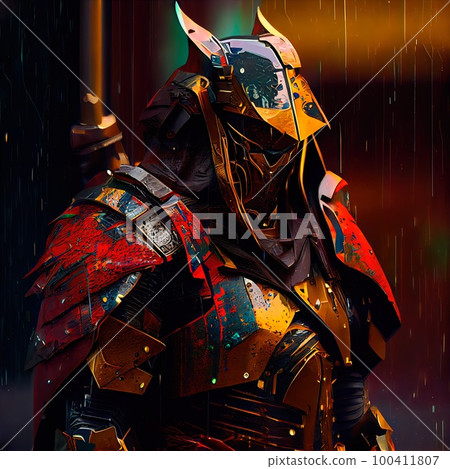 Portrt of an ancient samur warrior in ancient warrior armor. The concept of the ancient warrior. Generative AI Art. Portrt of an ancient samur warrior in ancient warrior armor. The concept of the ancient warrior. Generative AI Art. 100411807