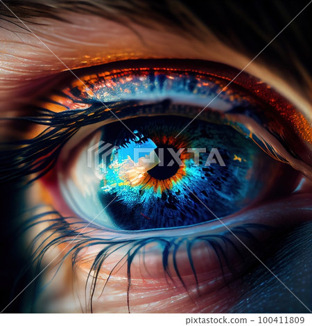 A close-up of the human eye. Close-up of the amazing pupil. Generative AI Art. A close-up of the human eye. Close-up of the amazing pupil. Generative AI Art. 100411809