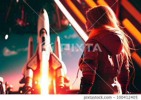 Portrait of an astronaut in a spacesuit. High-tech astronaut from the future. Generative AI Art. 100412405