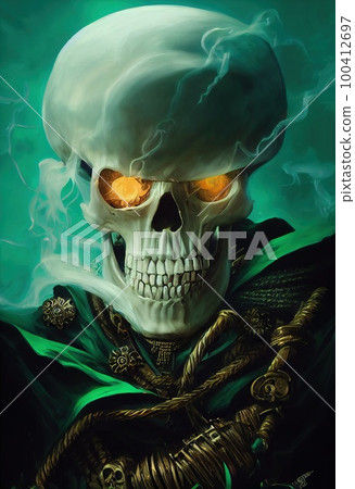 Mystical spooky pirate skeleton . Gothic mystery man. Generative AI Art. Mystical spooky pirate skeleton . Gothic mystery man. Generative AI Art. 100412697
