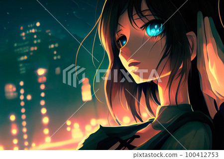 Portrait of a cute teenage girl. An artistic abstract fantasy. Concept of a modern child. Generative AI Art. 100412753