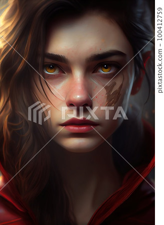 Abstract portrt of a beautiful fantasy girl. Fashionable cute woman. Creative beautiful girl. Generative AI Art. Abstract portrt of a beautiful fantasy girl. Fashionable cute woman. Creative beautiful girl. Generative AI Art. 100412759