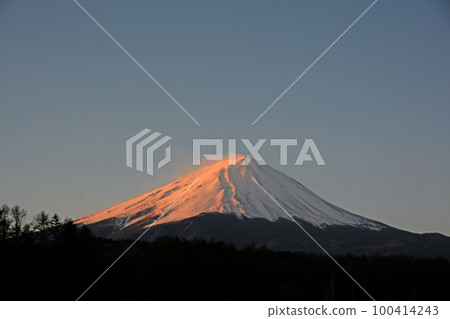 粉紅色的春天覆蓋的富士山與清晨的藍天相映成趣 粉紅色的春天覆蓋的富士山與清晨的藍天相映成趣 100414243