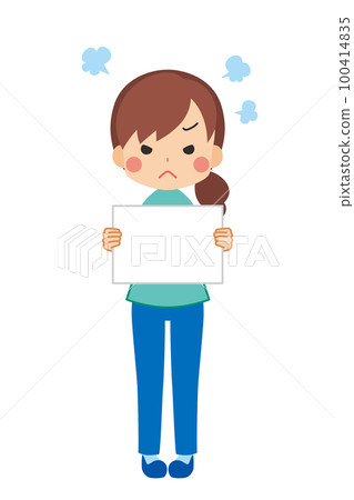 Illustration of a cute young woman holding a message board, white background, vector, full body, person 100414835