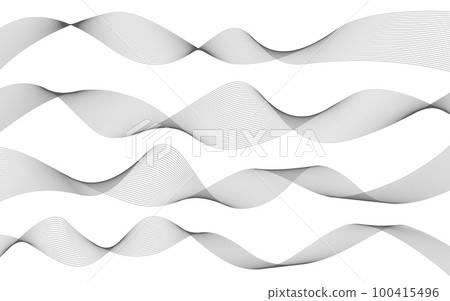Abstract wavy lines on white background. Flow curve blend texture. Audio frequency grey stripes. Vector graphic illustration. 100415496