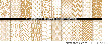 Geometric set of seamless gold and white patterns. Simpless vector graphics 100415518