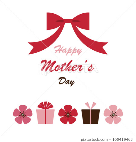 帶絲帶、禮物和鮮花的母親節插圖 100419463
