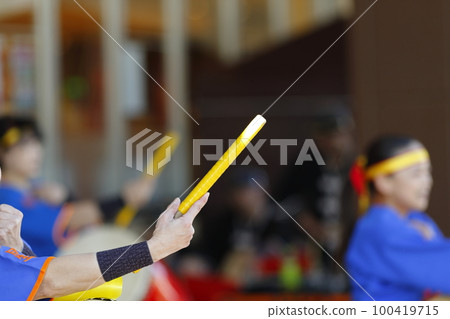Drumsticks during the Okinawan Eisa Dance Drumsticks during the Okinawan Eisa Dance 100419715