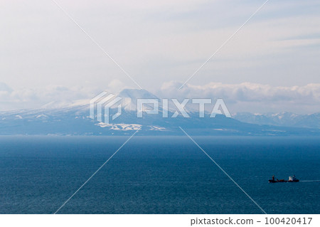 Muroran City, Hokkaido, Mt. Komagatake in Hokkaido seen from Cape Chikyu Observatory [March] 100420417