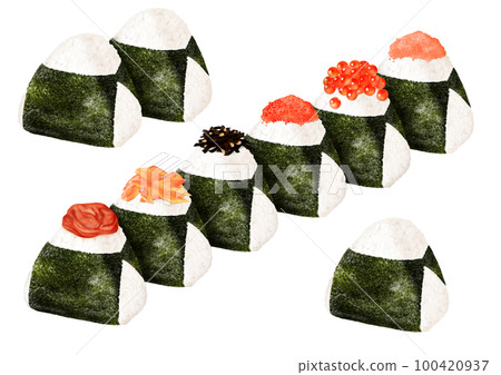 Onigiri display Various Umeboshi Salmon Kelp Salmon roe Mentaiko Cod roe 100420937