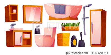 Bathroom interior isolated shower, sink and toilet Bathroom interior isolated shower, sink and toilet 100420961