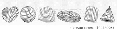 3D set of wireframe geometric figures 3D set of wireframe geometric figures 100420963