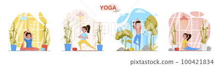 Yoga flat design concept scenes set 100421834