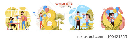 Women day flat design concept scenes set 100421835