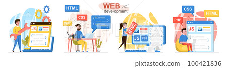 Web development flat design concept scenes set 100421836