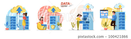 Data center flat design concept scenes set Data center flat design concept scenes set 100421866