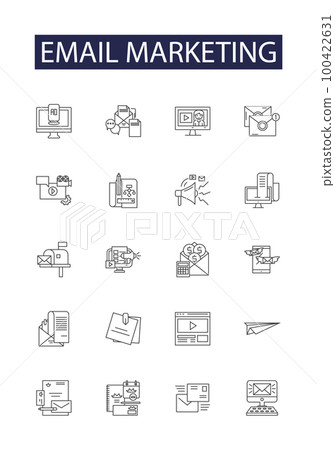 Email marketing line vector icons and signs. Marketing, Campaign, Automation, Blast, Targeting, Services, Tactics, Content outline vector illustration set Email marketing line vector icons and signs. Marketing, Campaign, Automation, Blast, Targeting, Services, Tactics, Content outline vector illustration set 100422631