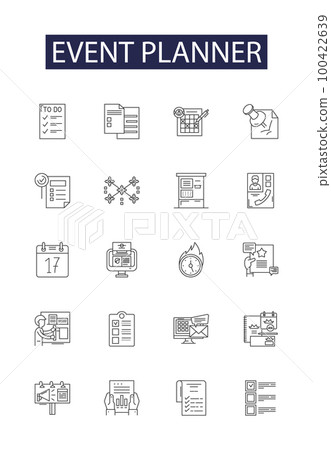 Event planner line vector icons and signs. Coordinator, Arranger, Administrator, Manager, Caterer, Scheduler, Host, Booker outline vector illustration set Event planner line vector icons and signs. Coordinator, Arranger, Administrator, Manager, Caterer, Scheduler, Host, Booker outline vector illustration set 100422639