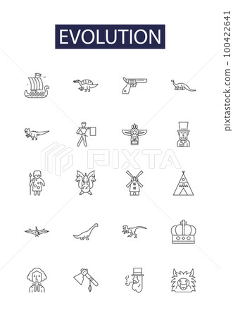 Evolution line vector icons and signs. Progression, Change, Adaptation, Transformation, Development, Shift, Variation, Moderation outline vector illustration set 100422641