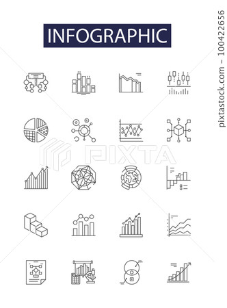 Infographic line vector icons and signs. Visual, Diagram, Illustration, Graph, Design, Representation, Information, Data outline vector illustration set Infographic line vector icons and signs. Visual, Diagram, Illustration, Graph, Design, Representation, Information, Data outline vector illustration set 100422656