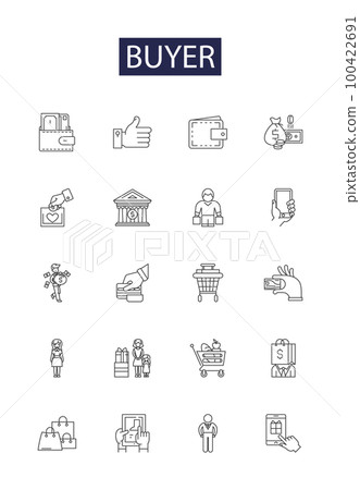 Buyer line vector icons and signs. Shopper, Acquirer, Consumer, Payee, Client, Buyer, Borrower, Customer outline vector illustration set Buyer line vector icons and signs. Shopper, Acquirer, Consumer, Payee, Client, Buyer, Borrower, Customer outline vector illustration set 100422691