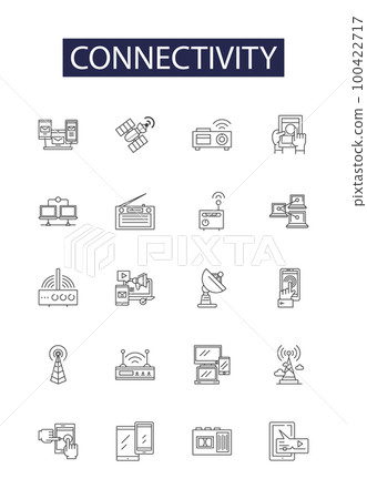 Connectivity line vector icons and signs. Network, Access, Union, Bond, Exchange, Bridge, Linkage, Interaction outline vector illustration set 100422717