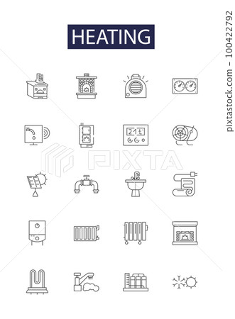 Heating line vector icons and signs. Burn, Ignite, Boil, Roast, Warm, Toast, Thaw, Fry outline vector illustration set 100422792