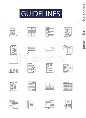 Guidelines line vector icons and signs. Rule, Procedure, Protocol, Code, Standard, Regulation, Directive, Edict outline vector illustration set 100422804